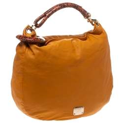 مملوكة مسبقًا Jimmy Choo Orange Leather and Python Trim Handle Sky Hobo