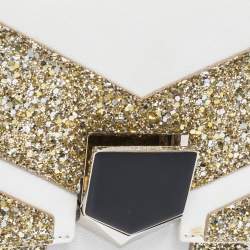 مملوكة مسبقًا Jimmy Choo White/Gold Leather and Glitters Lockett City Shoulder Bag