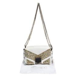 مملوكة مسبقًا Jimmy Choo White/Gold Leather and Glitters Lockett City Shoulder Bag