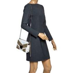 مملوكة مسبقًا Jimmy Choo White/Gold Leather and Glitters Lockett City Shoulder Bag