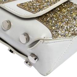 مملوكة مسبقًا Jimmy Choo White/Gold Leather and Glitters Lockett City Shoulder Bag