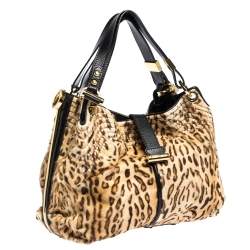 Jimmy Choo Brown/Black Leopard Print Calfhair and Leather Alex Hobo