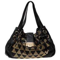 Pre Owned Jimmy Choo Black Leather Riki Studded Tote