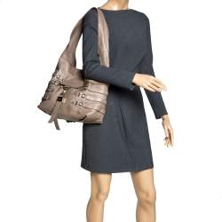 Jimmy Choo Beige Textured Leather Bardia Buckle Hobo
