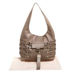 Jimmy Choo Beige Textured Leather Bardia Buckle Hobo
