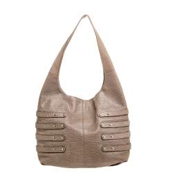 Jimmy Choo Beige Textured Leather Bardia Buckle Hobo