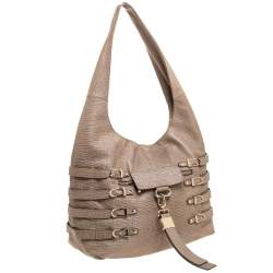 Jimmy Choo Beige Textured Leather Bardia Buckle Hobo
