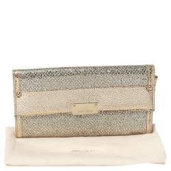 مملوكة مسبقًا حقيبة كلتش جيمي تشو ريسي غليتر و جلد ذهبي ميتاليك