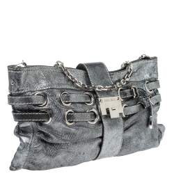 Jimmy Choo Metallic Silver Leather Rio Chain Bag