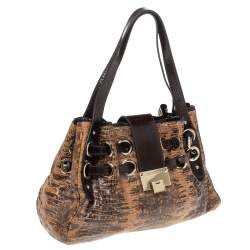 مملوكة مسبقًا Jimmy Choo Brown Python Effect Patent Leather Ramona Tote