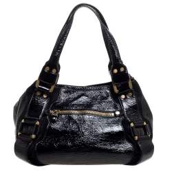 Pre Owned Jimmy Choo Black Patent Leather and Suede Mahala Bag