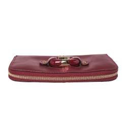 Pre Owned Jimmy Choo Red Leather Ring Buckle Zip Around Continental Wallet