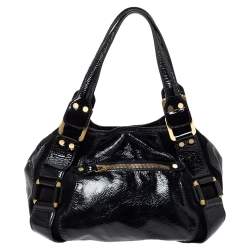 Pre Owned Jimmy Choo Black Patent Leather and Suede Mahala Bag