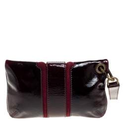 Pre Owned Jimmy Choo Burgundy Patent Leather and Suede Mave Foldover Clutch