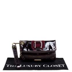 Pre Owned Jimmy Choo Burgundy Patent Leather and Suede Mave Foldover Clutch