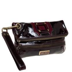 Pre Owned Jimmy Choo Burgundy Patent Leather and Suede Mave Foldover Clutch