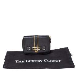 Pre Owned Jimmy Choo Black Leather Zip Around Compact Wallet