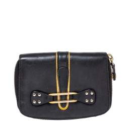 Pre Owned Jimmy Choo Black Leather Zip Around Compact Wallet