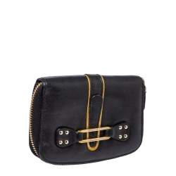 Pre Owned Jimmy Choo Black Leather Zip Around Compact Wallet