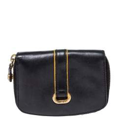 Pre Owned Jimmy Choo Black Leather Zip Around Compact Wallet