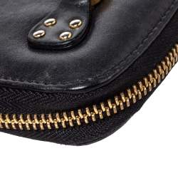 Pre Owned Jimmy Choo Black Leather Zip Around Compact Wallet