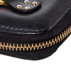 Pre Owned Jimmy Choo Black Leather Zip Around Compact Wallet