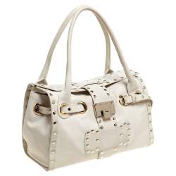 Pre Owned Jimmy Choo Cream Leather Medium Rosalie Satchel