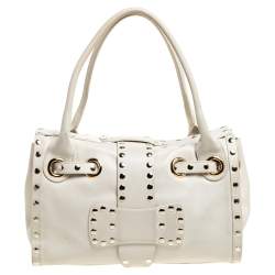 Pre Owned Jimmy Choo Cream Leather Medium Rosalie Satchel