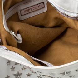 مملوكة مسبقًا Jimmy Choo White Leather Small Star Studded Solar Hobo