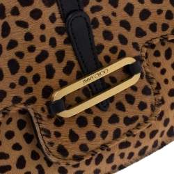 Pre Owned Jimmy Choo Beige/Black Leopard Print Calfhair and Leather Clutch