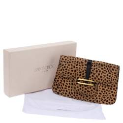 Pre Owned Jimmy Choo Beige/Black Leopard Print Calfhair and Leather Clutch