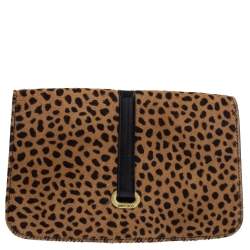 Pre Owned Jimmy Choo Beige/Black Leopard Print Calfhair and Leather Clutch