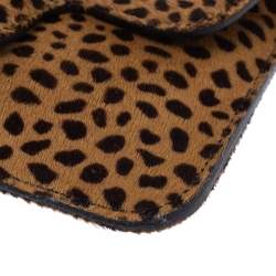 Pre Owned Jimmy Choo Beige/Black Leopard Print Calfhair and Leather Clutch