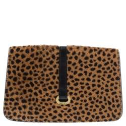 Pre Owned حقيبة كلتش جيمي تشو جلد و شعر عجل مطبوع نقشة الفهد أسود و بيج 