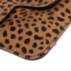 Pre Owned حقيبة كلتش جيمي تشو جلد و شعر عجل م�طبوع نقشة الفهد أسود و بيج 