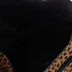 Pre Owned حقيبة كلتش جيمي تشو جلد و شعر عجل مطبوع نقشة الفهد أسود و بيج 