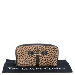 Pre Owned Jimmy Choo Animal Print Calf Hair Zip Around Wallet