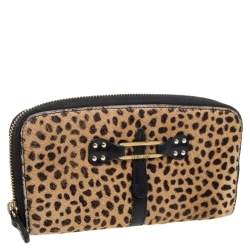 Pre Owned Jimmy Choo Animal Print Calf Hair Zip Around Wallet