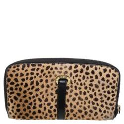 Pre Owned Jimmy Choo Animal Print Calf Hair Zip Around Wallet