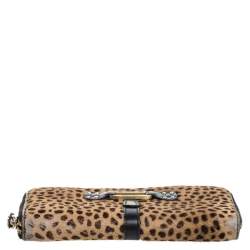 Pre Owned Jimmy Choo Animal Print Calf Hair Zip Around Wallet