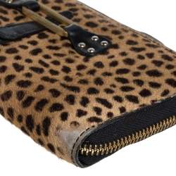 Pre Owned Jimmy Choo Animal Print Calf Hair Zip Around Wallet