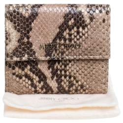Pre Owned Jimmy Choo Beige Python Effect Leather French Flap Wallet