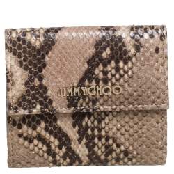 Pre Owned Jimmy Choo Beige Python Effect Leather French Flap Wallet