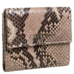 Pre Owned Jimmy Choo Beige Python Effect Leather French Flap Wallet
