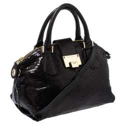 Pre Owned Jimmy Choo Black Lizard Effect Leather Rosa Satchel