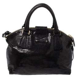 Pre Owned Jimmy Choo Black Lizard Effect Leather Rosa Satchel