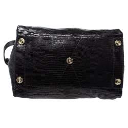 Pre Owned Jimmy Choo Black Lizard Effect Leather Rosa Satchel