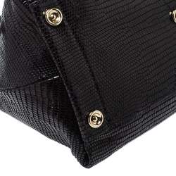 Pre Owned Jimmy Choo Black Lizard Effect Leather Rosa Satchel