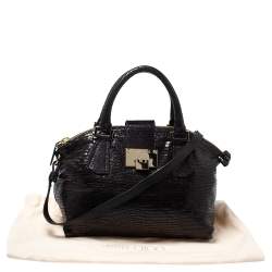 Pre Owned Jimmy Choo Black Lizard Effect Leather Rosa Satchel
