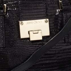 Pre Owned Jimmy Choo Black Lizard Effect Leather Rosa Satchel